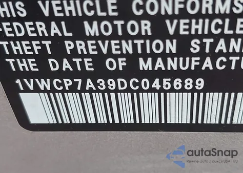 2013 Volkswagen Passat 2.5L Sel Premium from USA, damaged, VIN 1VWCP7A39DC045689